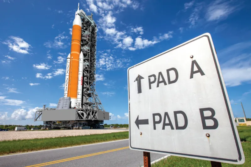 Torre de lançamento de foguetes do programa espacial Artemis. Foto: NASA/David Zeiters 